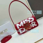 Replica CD Miss Di0r Red White Flap Bag Graffiti Printed Calfskin